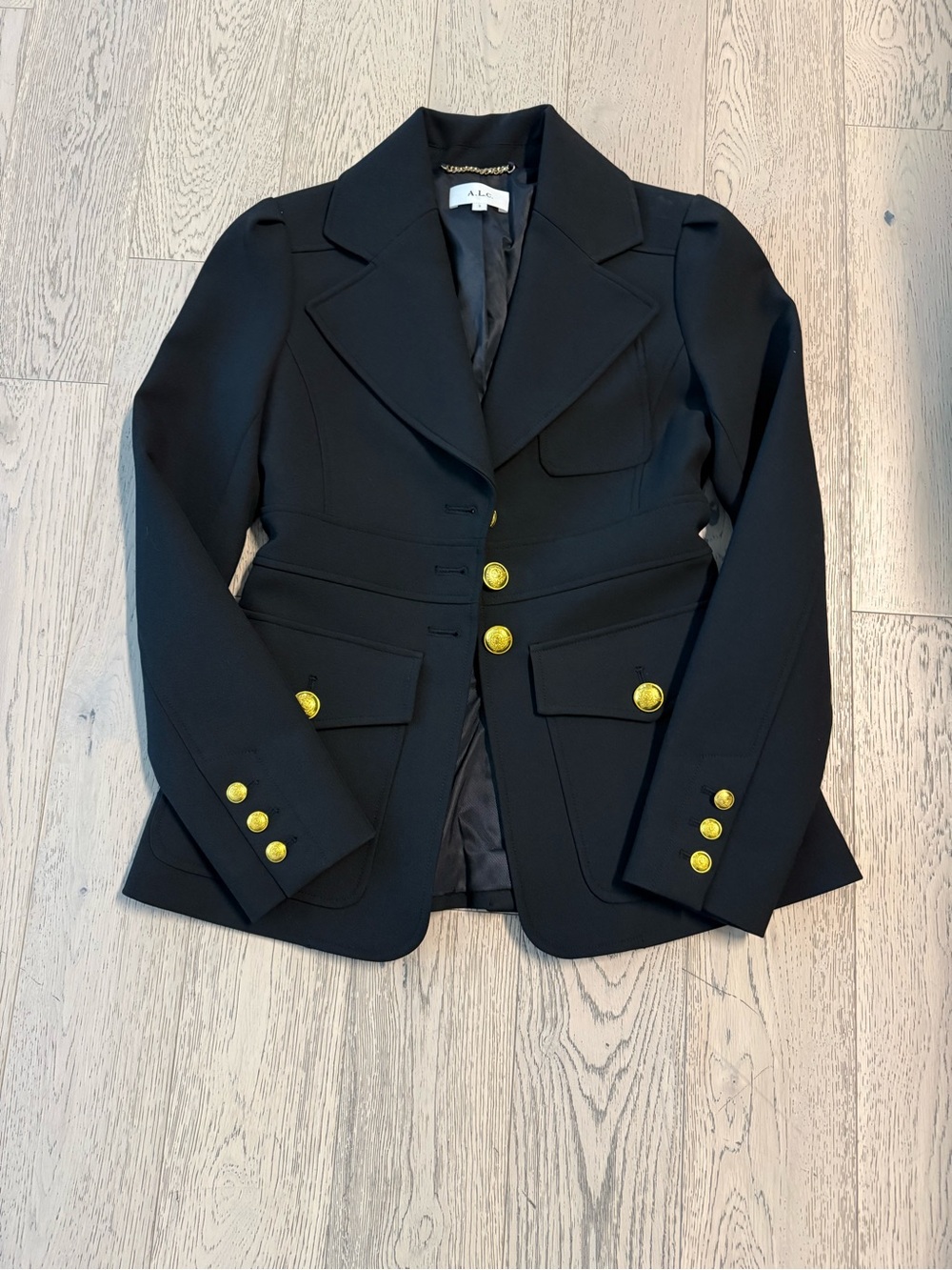 A.L.C. Black Military-Inspired Blazer with Gold Buttons
